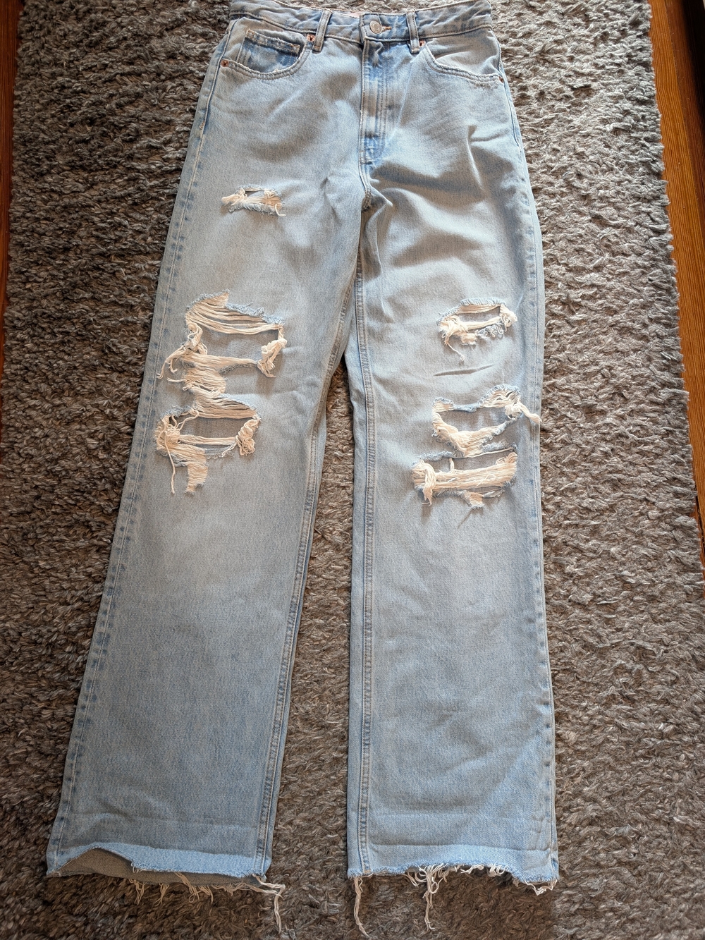 Zara Light Blue Distressed Wide Leg Jeans